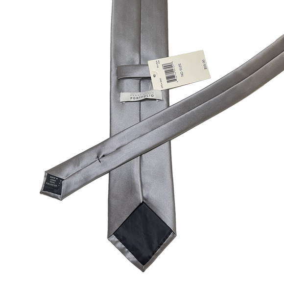 PERRY ELLIS Portfolio Men's 100% Polyester Tie Silver Gray NWT $55 - Picture 3 of 3